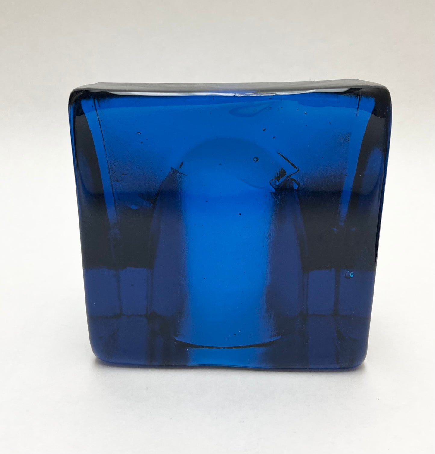 One Single Sapphire Blue 7333 BLENKO Wedge Arch Shaped Bookend Designed by John Nickerson