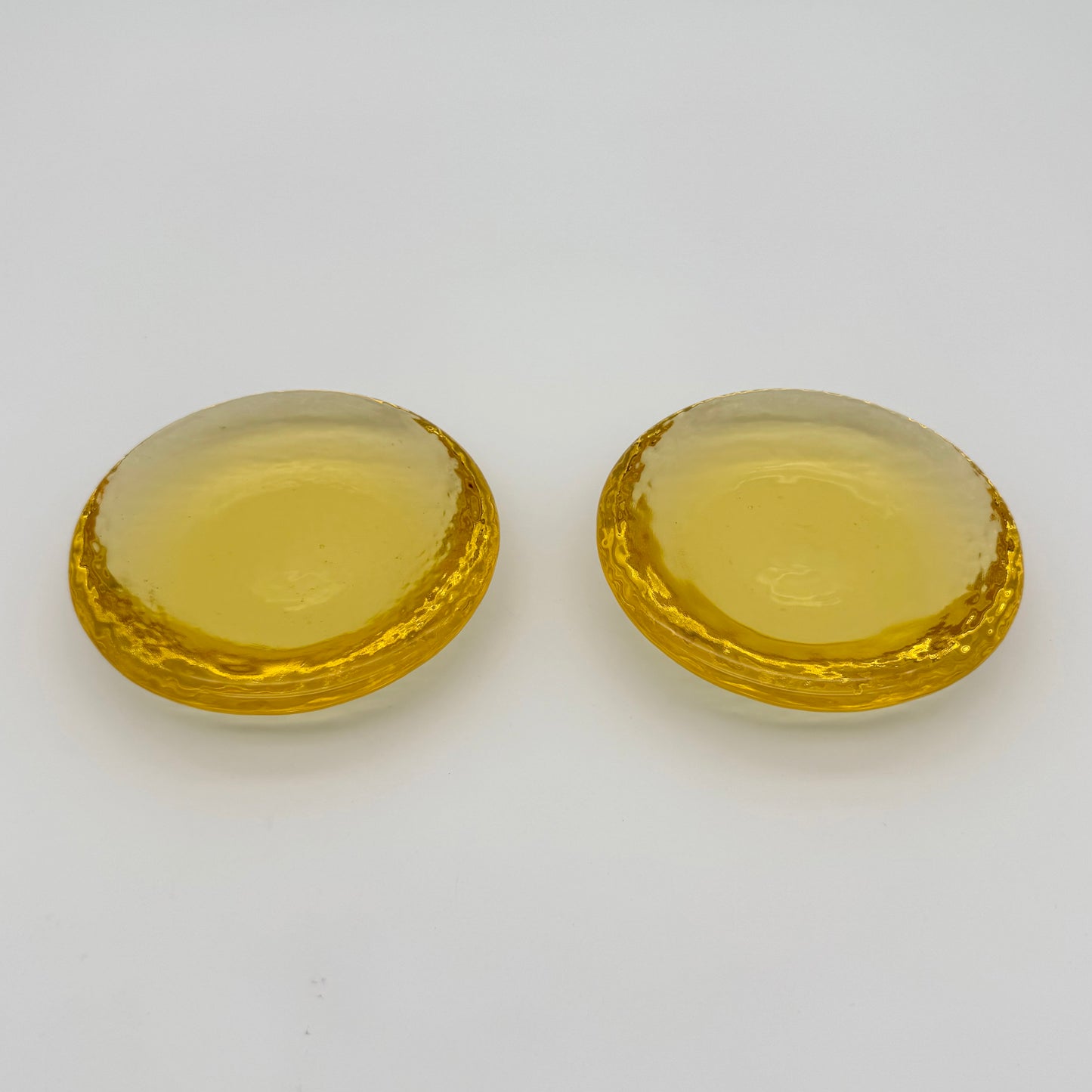 Pair Fire and Light Recycled Glass Pillar Candle Stand Holder Citrus Yellow