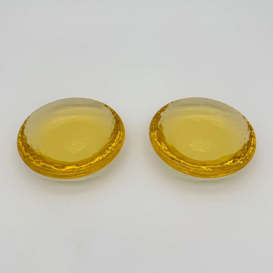 Pair Fire and Light Recycled Glass Pillar Candle Stand Holder Citrus Yellow