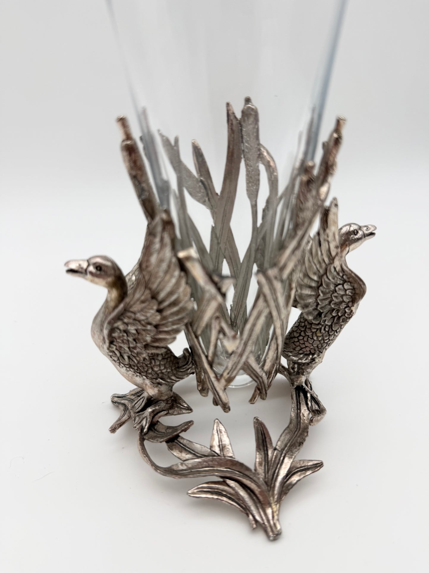 1998 Arthur Court Silver Colored Two Piece Swan Vase