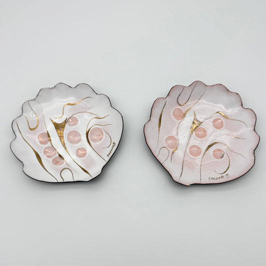 Pair Sascha Brastoff Shell Shaped Enamel Trinket Dishes