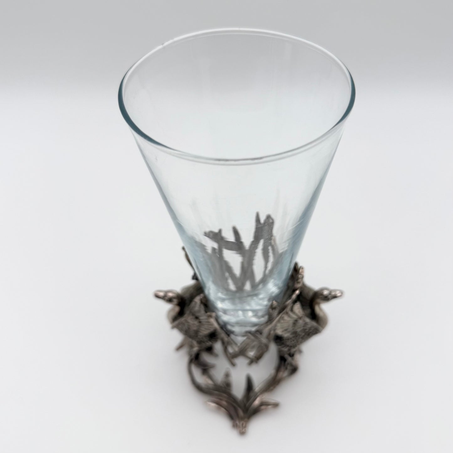 1998 Arthur Court Silver Colored Two Piece Swan Vase