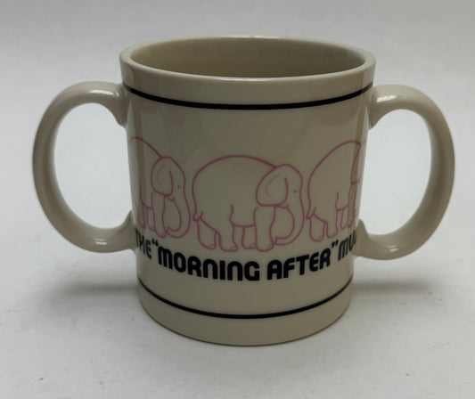 Vintage 1982 GMA Designs Inc Pink Elephant "Morning After Mug" Double Handled Mug