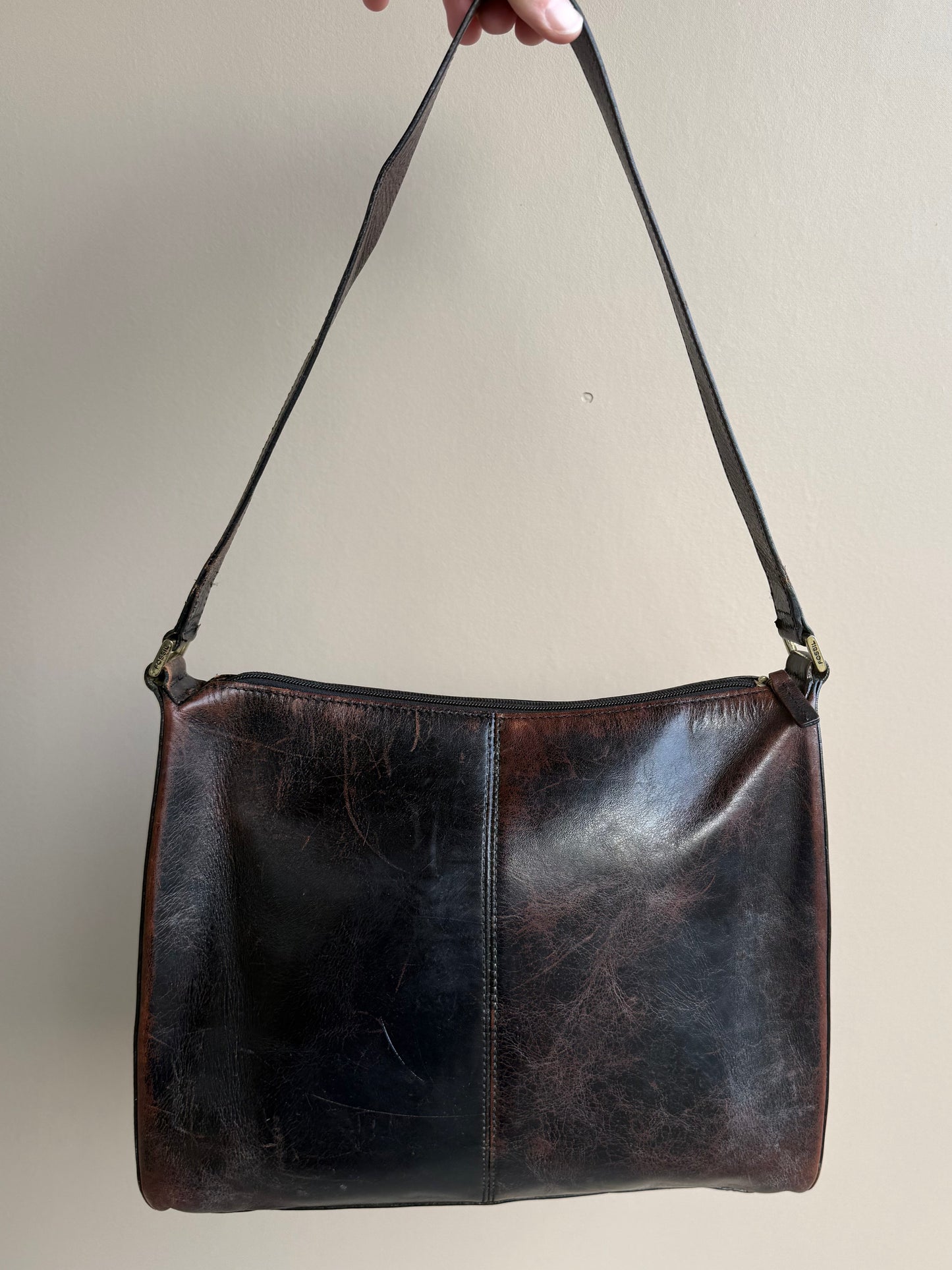 Vintage Pre-owned Brown Leather Fossil Shoulder Handbag Purse