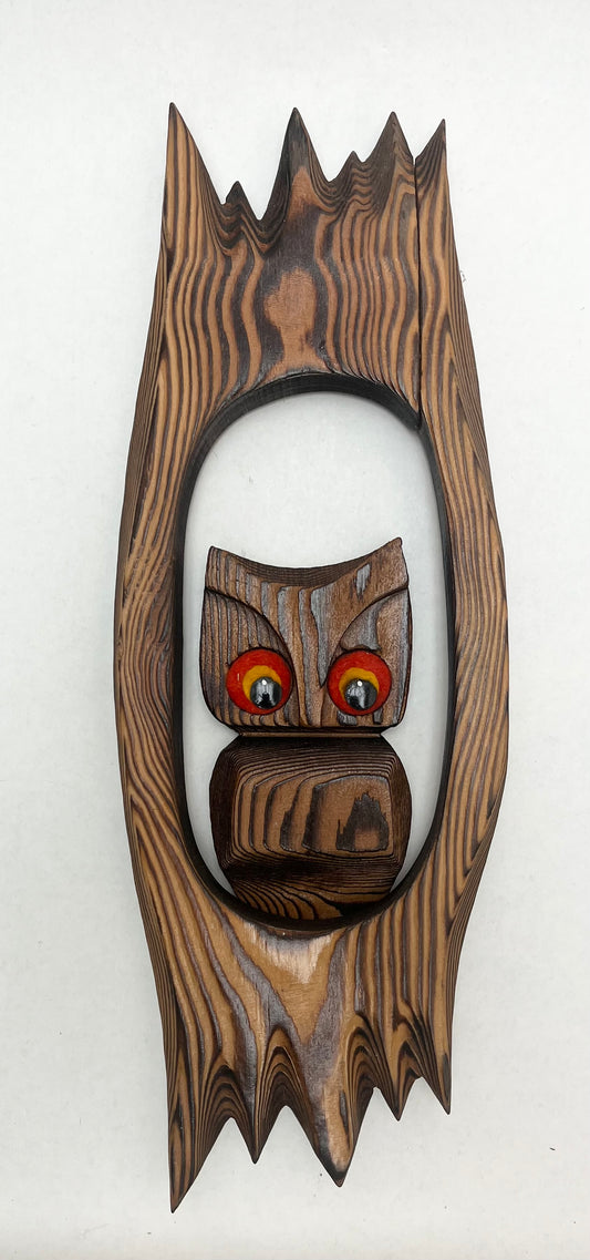 MCM Green Mountain Cryptomeria Wooden Owl Wall Hanging As-is