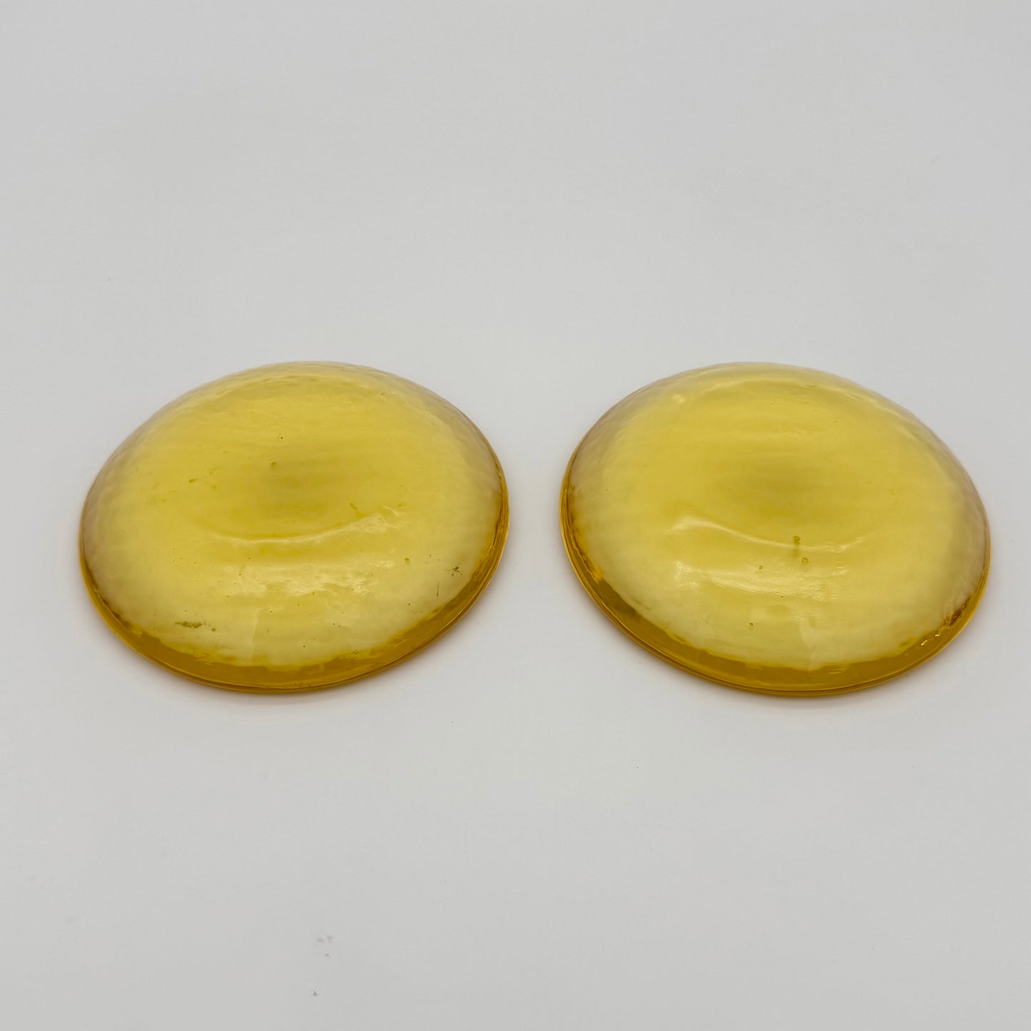 Pair Fire and Light Recycled Glass Pillar Candle Stand Holder Citrus Yellow