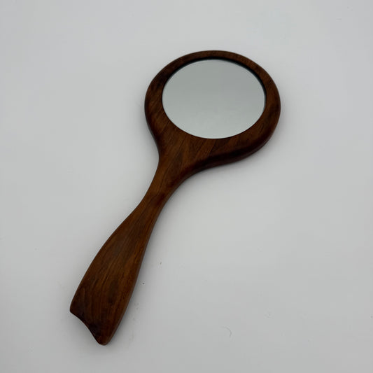 Vintage Wood Handheld Vanity Mirror