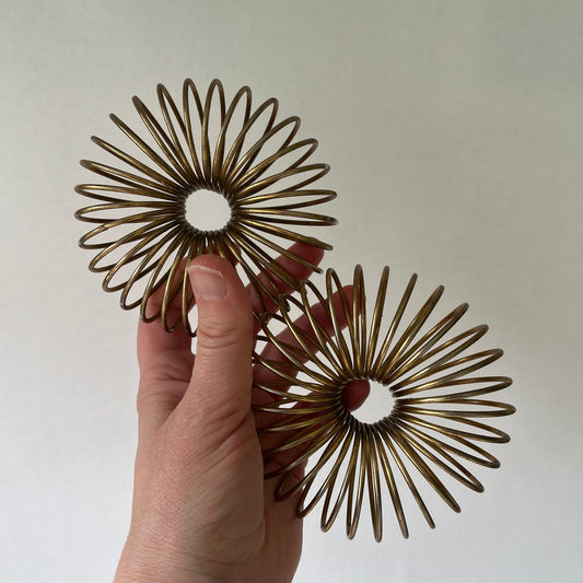 Pair of MCM Brass Unique Coil Expandable Candle Holders