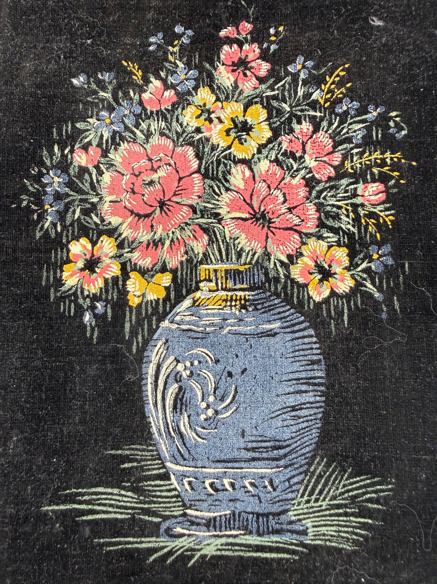 Small Framed Floral Painting on Flocked Surface