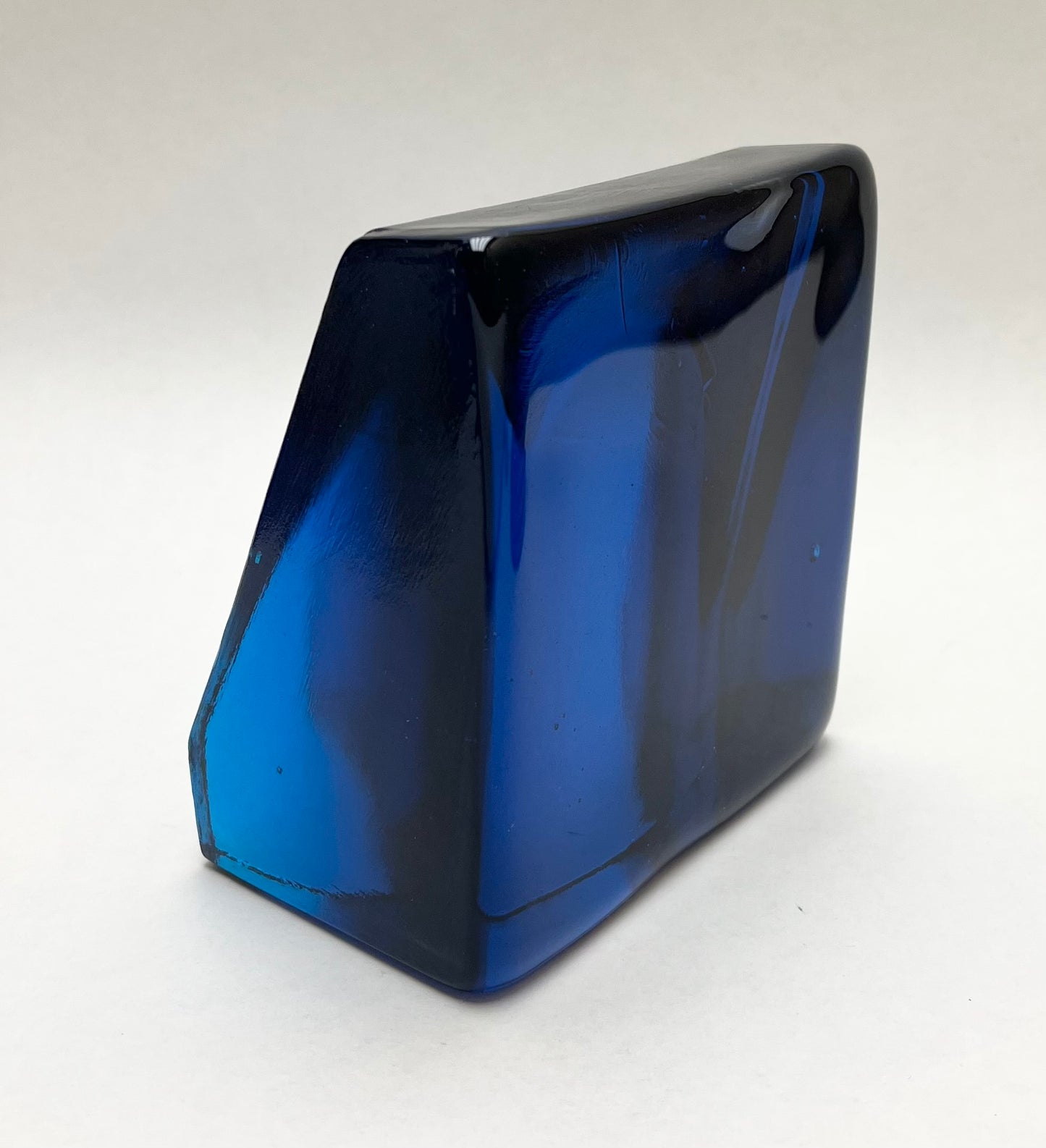 One Single Sapphire Blue 7333 BLENKO Wedge Arch Shaped Bookend Designed by John Nickerson