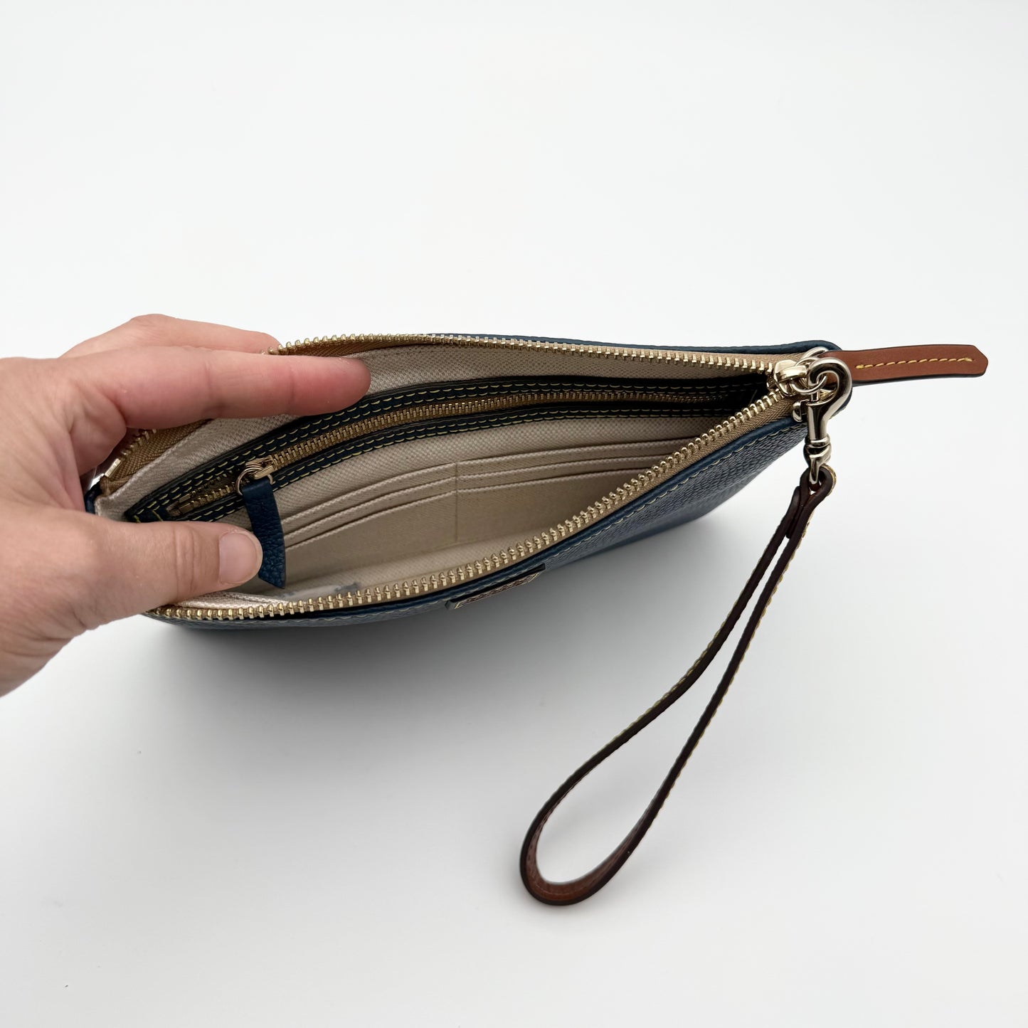 Blue Dooney & Bourke Italian Pebble Grain Leather Wristlet
