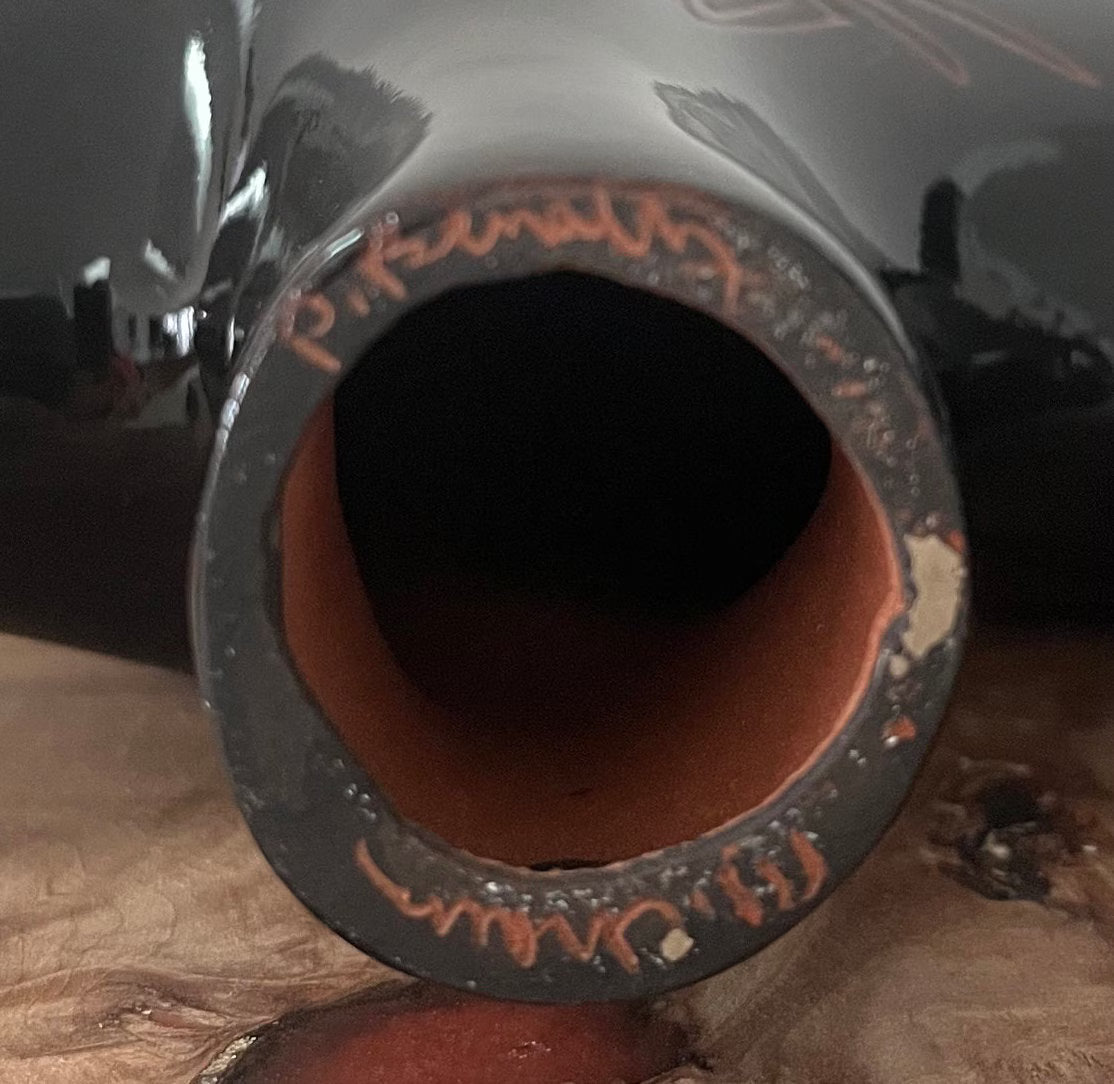 Priscilla Benally and Melvin Chavez Etched Glazed Smaller Pottery Bear w/ Traditional Navajo Design 5 3/4" Tall