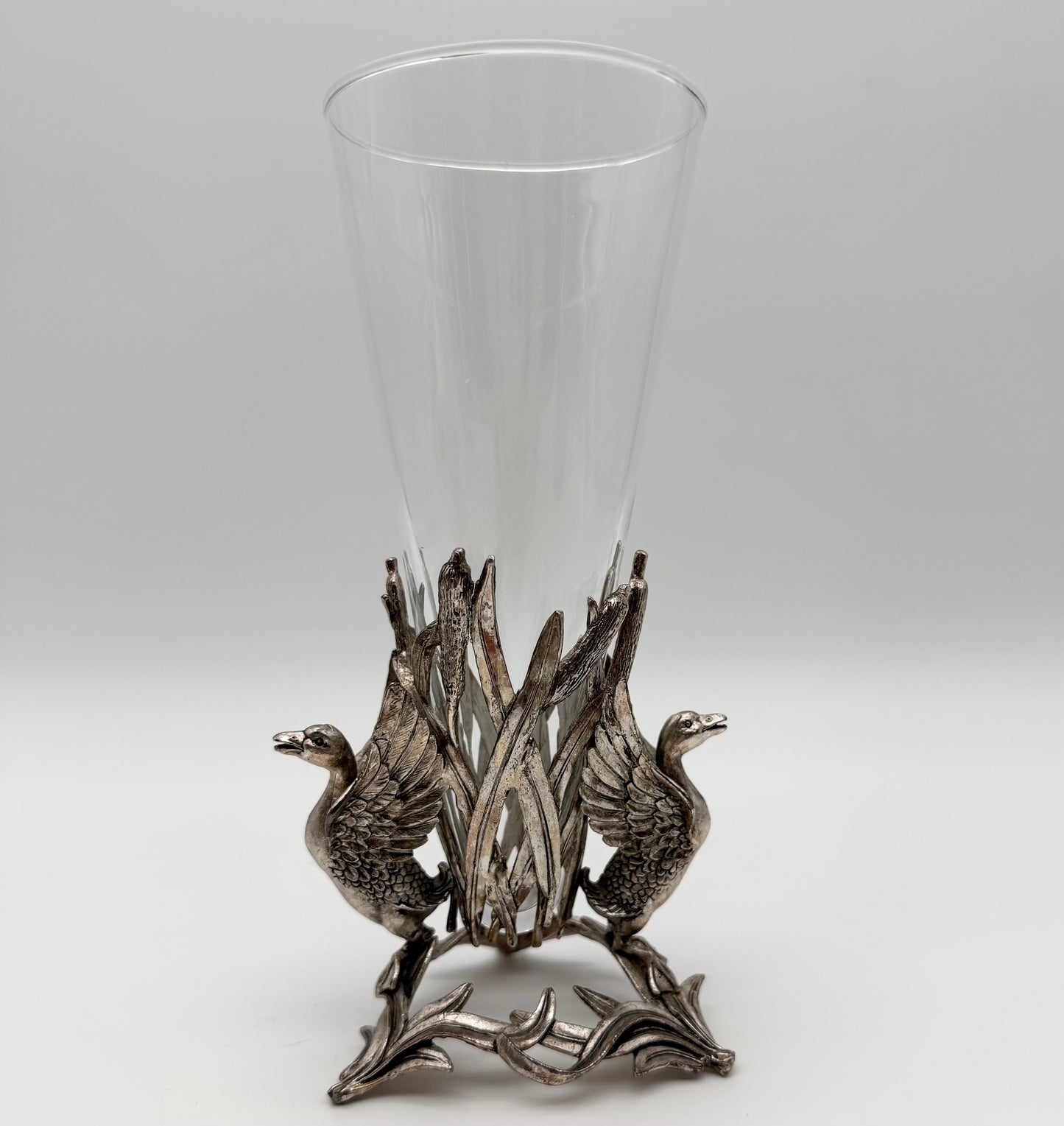 1998 Arthur Court Silver Colored Two Piece Swan Vase