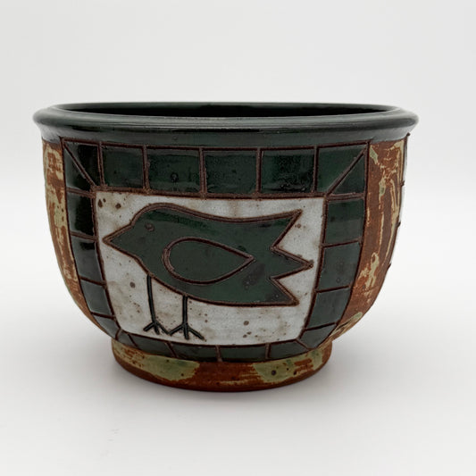 Beautiful Handmade Ceramic Planter w/ Animal Motif Signed Periwinkle