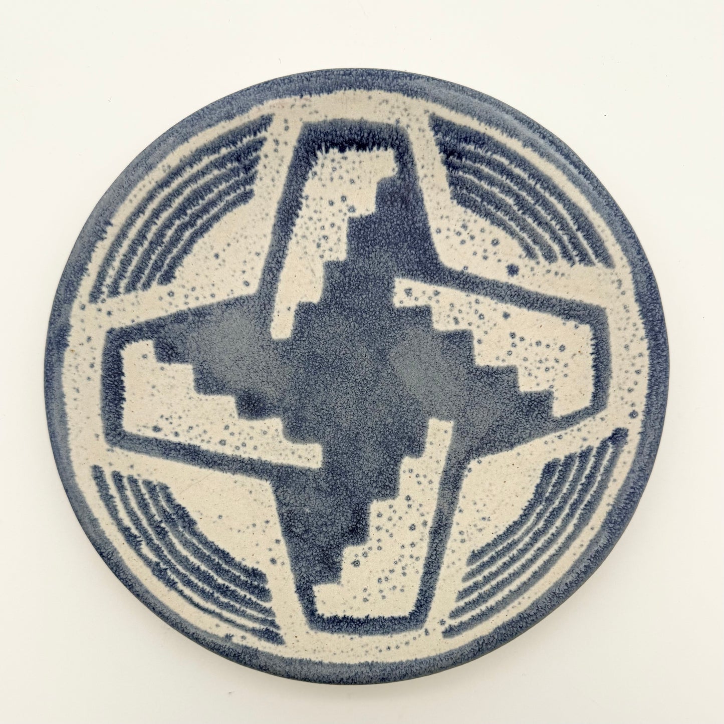 Vintage Handmade Haworth Studios Tucson Arizona Blue & White Abstract Design 1999 Ceramic Plate