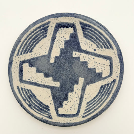 Vintage Handmade Haworth Studios Tucson Arizona Blue & White Abstract Design 1999 Ceramic Plate