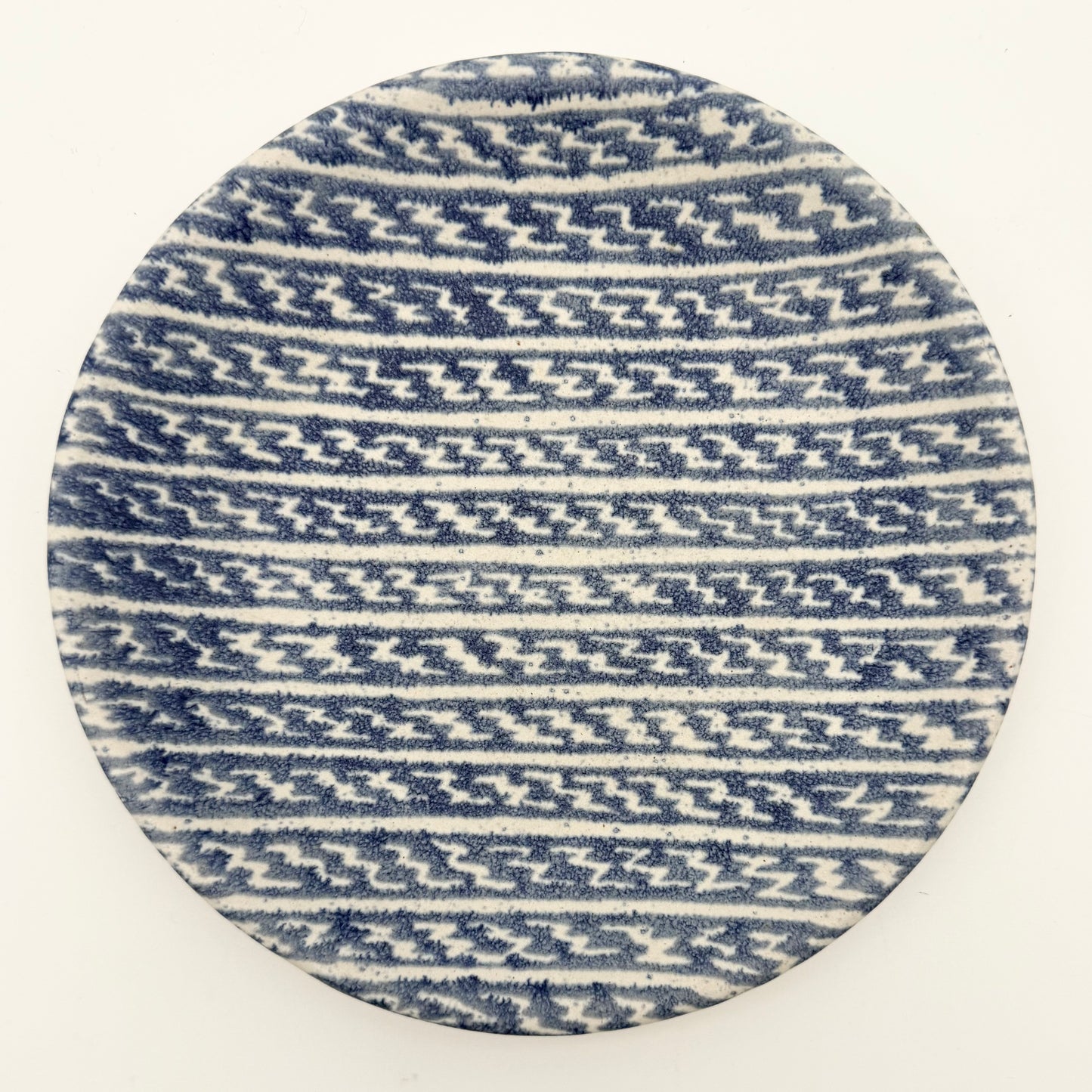 Vintage Handmade Haworth Studios Tucson Arizona Blue & White Abstract Design 1999 Ceramic Plate