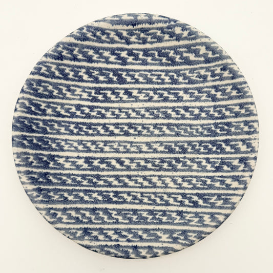 Vintage Handmade Haworth Studios Tucson Arizona Blue & White Abstract Design 1999 Ceramic Plate