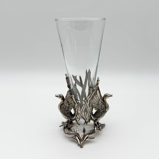 1998 Arthur Court Silver Colored Two Piece Swan Vase