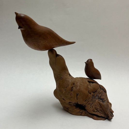 William “Bill” Neely Hand Carved Maple & Manzanita Burl Wood Bird Sculpture As-is