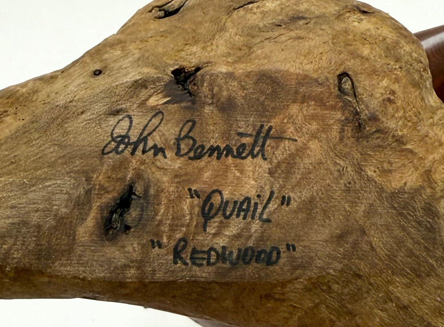 John Bennett Redwood Carved Quail