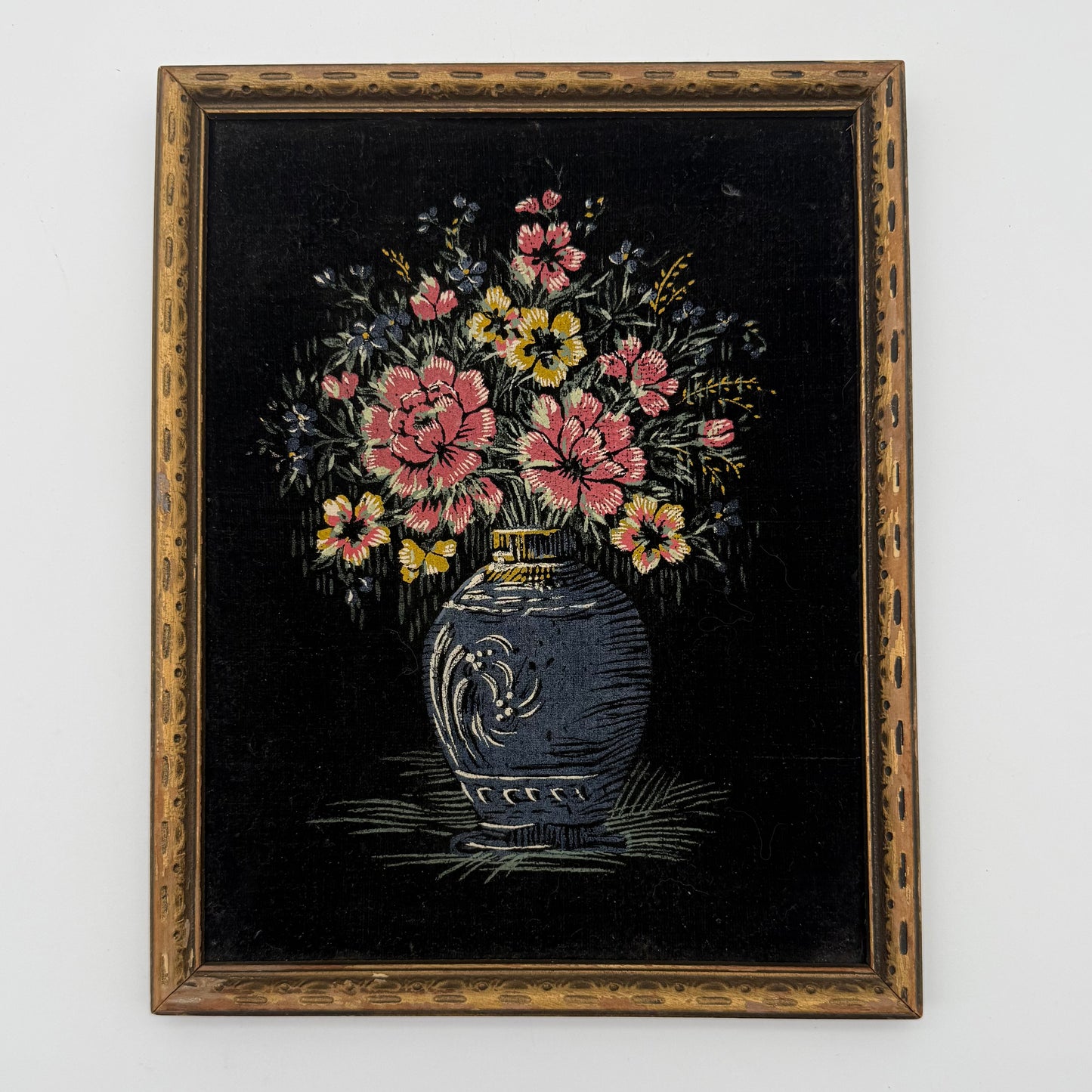 Small Framed Floral Painting on Flocked Surface