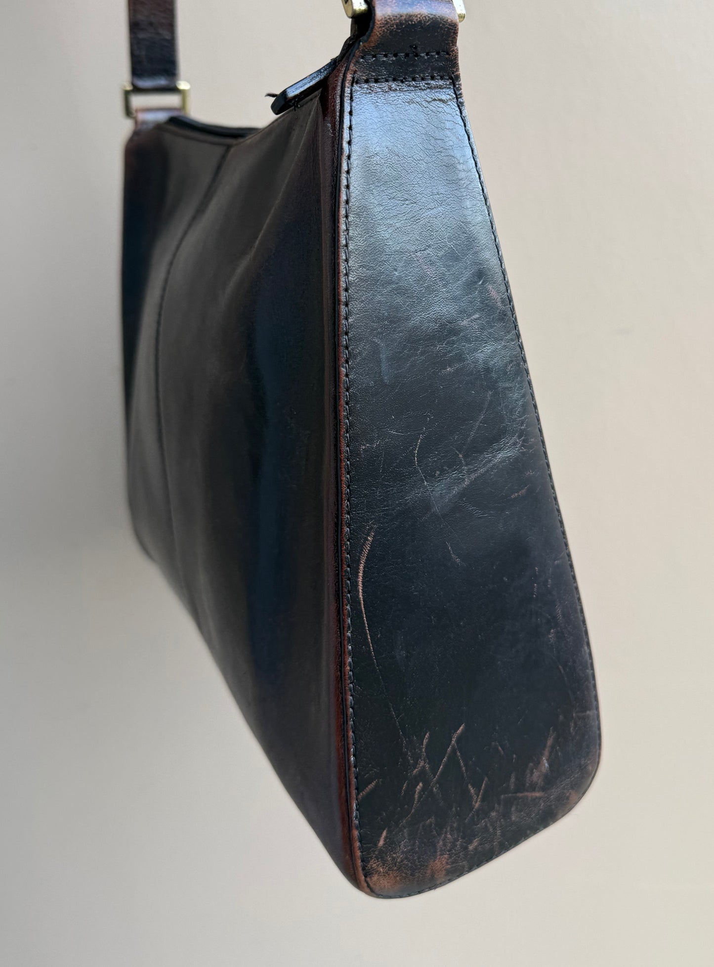 Vintage Pre-owned Brown Leather Fossil Shoulder Handbag Purse