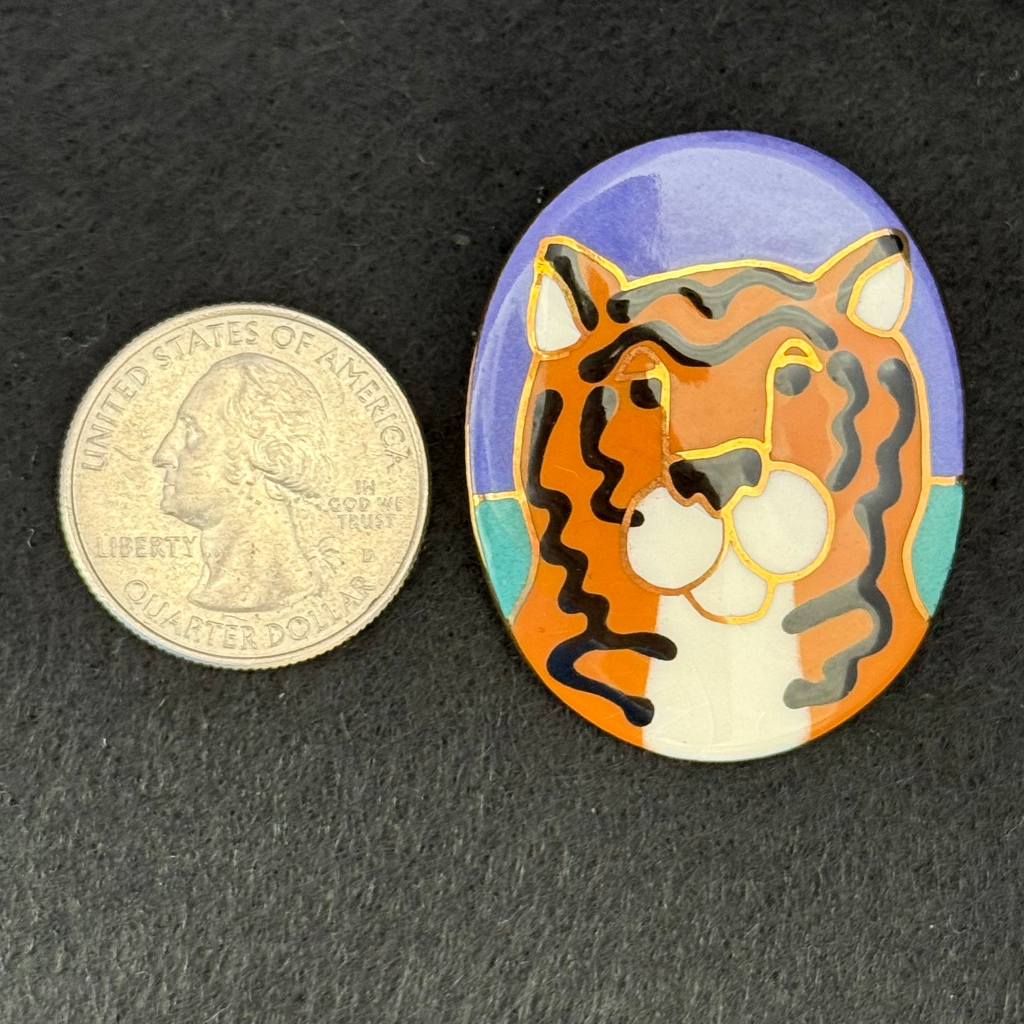 Pair Vintage Painted Ceramic Tiger Post Earrings