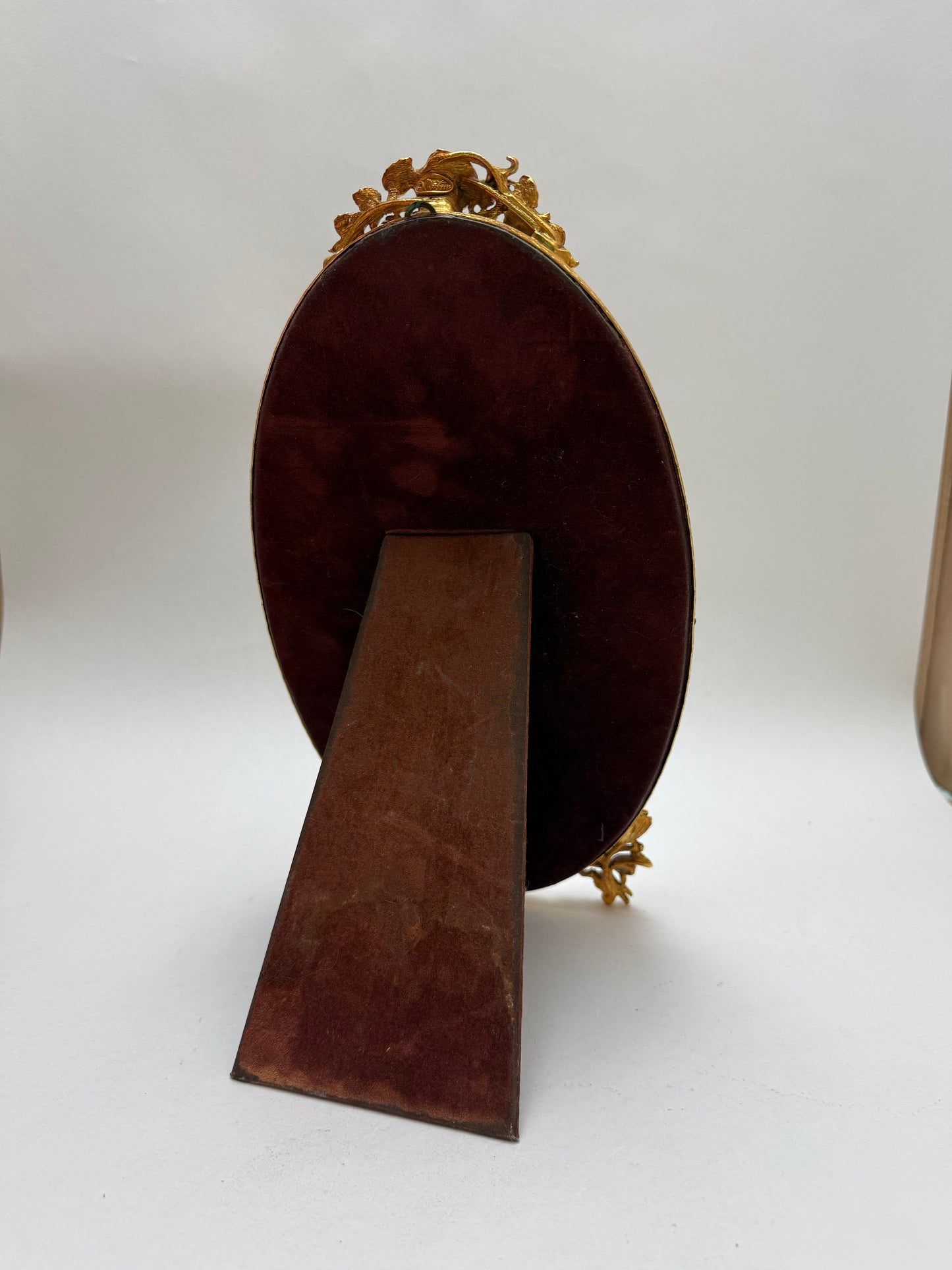 Vintage Hollywood Regency Gold Oval Matson Mirror w/ Rose Design